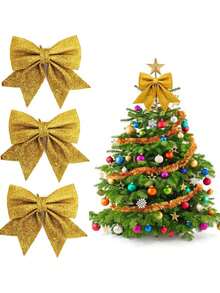 1pc/5pcs/10pcs Christmas Barn Door, Christmas Tree, Snowy Landscape Party Theme Gold Powder Christmas Confetti Bowknot Decor