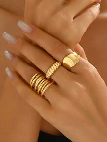 欧美饰品10件套 小众设计 几何弧形戒指 铰接式戒指 夸张开口套装 适合女性日常佩戴 - 10隻戒指 - 查看 7