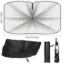 Zanch 2025 Upgraded Car Windshield Sun Shade [Cool Down By 75℉ ] With Heat Insulation Coating, Foldable Sunshade Umbrella Flexible Handle & Ribs, Medium (57''x32'') For Car, SUV, Truck, Van - 預設 - 查看 3