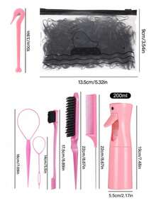 1/3/5/7/8pcs Hair Styling Tool Set, 200ml Spray Bottle, Detangling Brush, Volumizing Brush, Tail Comb, Edge Brush, Braiding Tools, Elastic Hair Tie Pliers, Disposable Hair Tie Remover, Curling Hair Tie Remover - Black - View 13