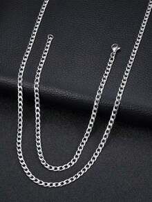 1 套男士簡約不銹鋼項鍊、手鍊和珠寶套裝 - 銀色 - 查看 11