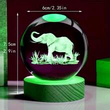 1pc Elephant 3D Laser Engraved Crystal Ball With LED Color Light Base, Suitable For Living Room, Bedroom And Home Decor, Glass Ball Night Light