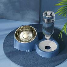 Cat Bowl Double Bowl Ceramic Automatic Drinking Water Dog Bowl Dog Food Basin Rice Basin Stainless Steel Cat Basin Pet Drinking Water Pet Supplies 1pc