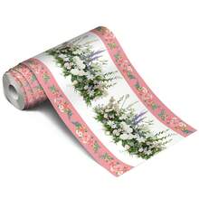 1 rollo de cenefa autoadhesiva con estampado floral rosa y azul - 4.72 X 196.85 pulgadas, decoración de pared resistente al agua y a la humedad, removible y personalizable, adecuada para baño, cocina, sala de estar, dormitorio, encimera y decoración de pared de gabinete - fácil de aplicar y quitar, material de respaldo de lámina de aluminio, cenefa de papel tapiz para zócalo de decoración del hogar.