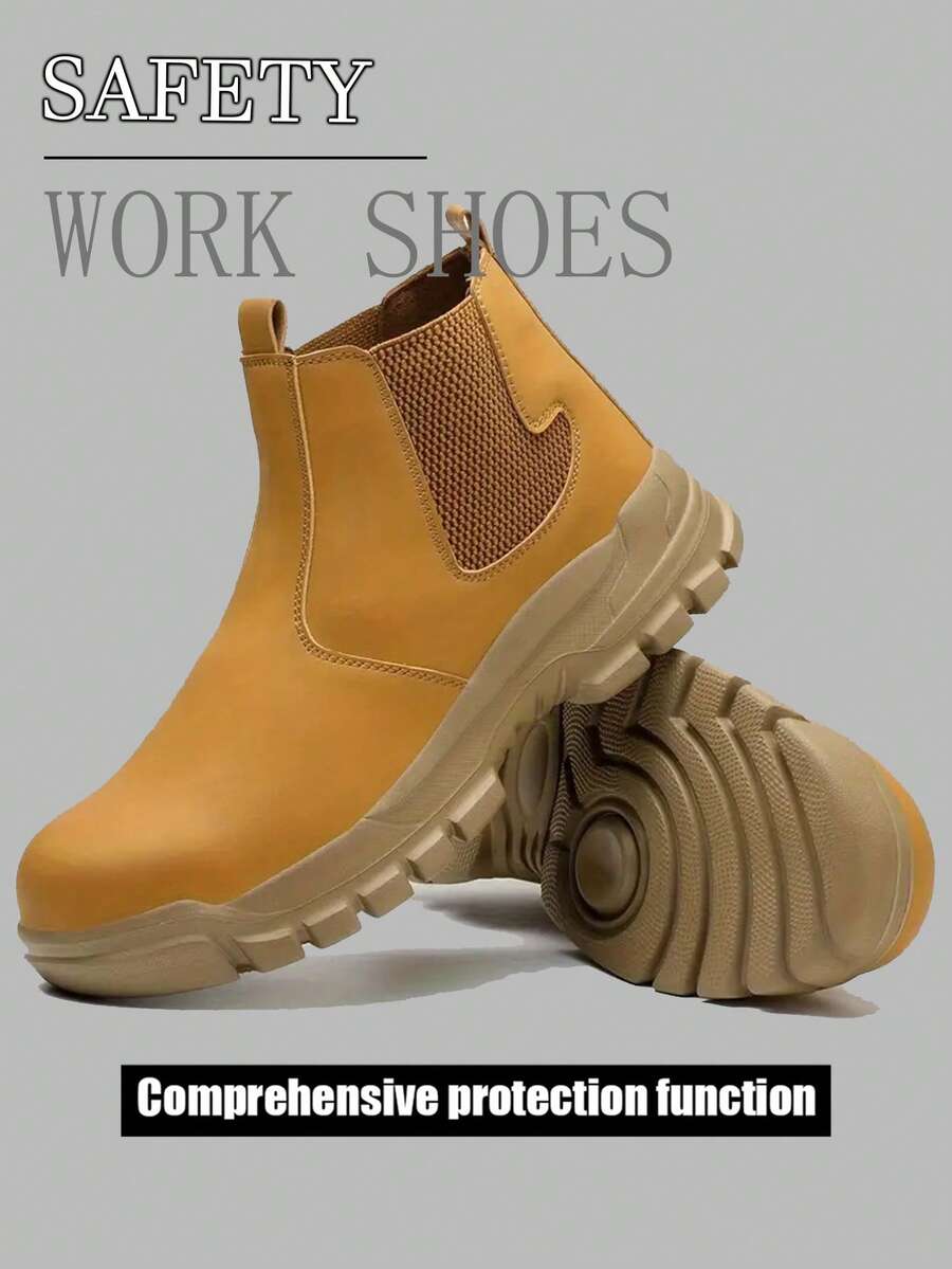 Lightweight High-Top Steel Toe Work Shoes, Anti-Static Labor Protection Boots, Warehouse Logistics, Convenient Pull-On And Lace-Free -Men Shoes For Work - Màu vàng - Xem 1