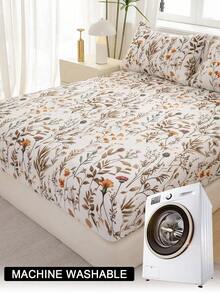 1 pieza Sábana ajustada con patrón floral de rama y hoja de árbol, protector de colchón suave y transpirable, adecuado para todos los tamaños de cama - Multicolor - Ver 8