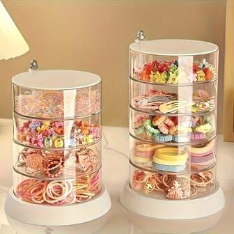 1pc Multi-Layer 360° Rotating Jewelry & Makeup Organizer - Plastic Round Desktop Storage Box With Transparent Lid, Creative Cosmetic & Hair Accessory Holder For Vanity, Dresser, Countertop Organization, Vanity Storage, Decorative Desktop Accessory, Multilayer Shelves, Jewelry Organizers