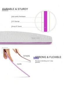 半月形专业指甲锉 - 双面灰色指甲工具，适用于亚克力指甲、美甲延长、DIY 和美甲沙龙，20 片装/100/180 目，可选 1/5/10/50/100 片装 - 彩色 - 查看 6
