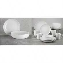 Colección de porcelana blanca esencial, juego de  cuencos para pasta, diseño de borde invertido, clásico - Blanco Clásico - Ver 13