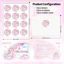 Juego de 12 tarjetas de invitación de fiesta de cumpleaños con diseño de poni arcoíris alemán: 12 tarjetas, 12 sobres, 12 pegatinas, regalo de cumpleaños, fiesta temática, reunión festiva, invitando a amigos - Conjunto de 12 unidades - Ver 3