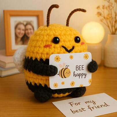 1pc Hand-Woven Positive Energy Bee: An Inspiring Energy Doll. Suitable For Making Key Chains, Bags Or Home Decorations, Made Of Colorful Fabrics And Printed With The Message "Thank You For Bringing Change". Without Batteries, It Is Lovely And Suitable For Holiday Decorations, Parties Or Holiday Gifts.