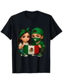 Fashion Designer T-Shirts - Cotton Graphic Tees with Kids Holding Mexico Flag with Soccer Ball Tee,Crewneck,Casual,Ideal for Everyday Wear, Tropical  Gifts