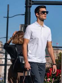 Men's PLAIN POLO Shirt Premium Cotton Pique Fabric Promotion - 白色 - 查看 1