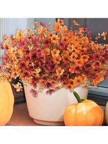12 件户外人造秋季花，抗紫外线假植物，仿塑料花卉橙色灌木悬挂花植物适用于家庭厨房阳台花园窗台秋季装饰