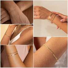 6 Pieces Of Bracelet Set, Alloy Round Bead Chain Box Chain, Simple And Fashionable Bracelet, A Versatile Jewelry Collection Suitable For Daily Wear, Including Paper Clip Chain, Herringbone Chain And Figaro Chain Design