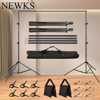  NEWKS 118.11 Inches X 82.68 Inches / 3m X 2.1m Adjustable Background Stand, With 6 Spring Clamps, 6 Background Clips, 2 Sandbags And 1 Carrying Bag, Suitable For Photography/Studio Photography/Party, Birthday Party, Etc.