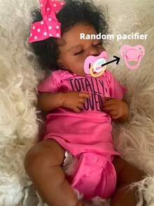 50cm Reborn Baby Doll, African American Silicone Vinyl Limbs, Wearing Pink Clothes Lifelike Gender Neutral Cloth Body Baby Doll, Soft Body - Suitable For Children's Birthday/Christmas Gift - 黑色 - 查看 6