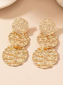 1 đôi bông tai kẹp kiểu dáng châu Âu và Mỹ phóng khoáng, cá nhân hóa, dập nổi dành cho nữ - Vàng - Xem 4