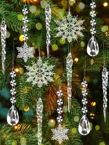 12pcs Acrylic Simulated Faceted Ice Bar Pendants With Icicles And Cone Decorations, Clear Acrylic Icicle Christmas Tree Ornaments - Artificial Icicle Decorations For Holiday Parties, Winter Home Decor, And Holiday Celebrations, Christmas Tree Decorations | Sparkling Christmas Decorations | Clear Acrylic Ornaments - Multicolor - View 3