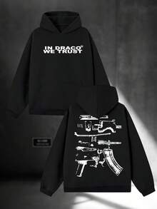 In Draco We Trust   Fashion Men's Casual Long-Sleeved Hooded Pullover Sweatshirt (250g Polyester) Is Suitable For Outdoor Sports And Is An Ideal Choice For Autumn And Winter Printing - 黑色 - 查看 1