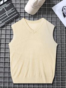 Men's Casual Everyday Simple Solid Color V-Neck Sweater Vest, Autumn