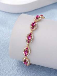 LADYCOCO 1pc Luxury Colorful Rhinestone Inlaid Bracelet, Women Jewelry Gift - Pink Diamond - View 3