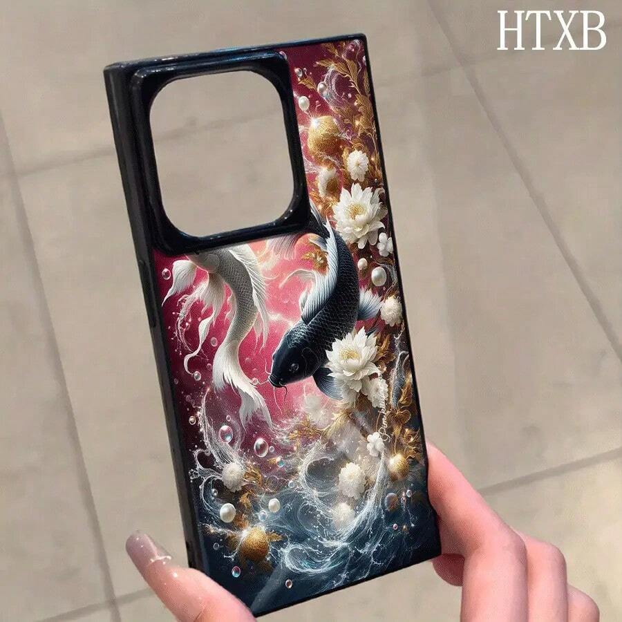 Funda para teléfono con diseño de bloques en blanco y negro con el símbolo de Piscis, compatible con las series 16 Pro, 16, 15 Pro, 14, 14 Plus, 13, 13 Pro, 12 Pro y 12 Pro. Diseño a prueba de golpes con cobertura total, orificio grande, marco liso y brillante, y detalles prominentes. - Negro - Ver 1
