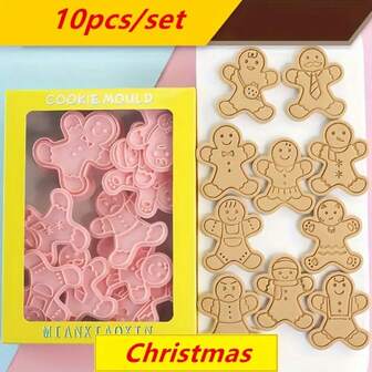 10 pezzi/set Stampo per biscotti di pan di zenzero natalizi, Tagliabiscotti natalizi a forma di cartone animato, Strumenti da forno per pasta di zucchero pressata 3D, Materiale in PP, Strumenti per decorare torte e biscotti di pan di zenzero fatti in casa, Strumenti da forno per pasta di zucchero e glassa, Multiuso per tagliare piatti di frutta/biscotti/dolci, Ideale per feste o riunioni