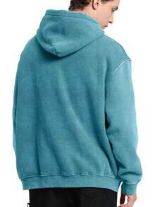 FAIABLE Mens Hoodies Oversized Unisex Wash Hoodie Heavyweight Fleece Vintage Cotton Sweatshirt Men Women Streetwear - Turquoise - 查看 6