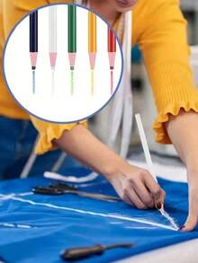 1 支可擦裁缝粉笔记号笔，可水洗彩色裁缝粉笔，包括彩色可移除标记蜡笔，白色可移除标记蜡笔，用于玻璃、织物、金属、陶瓷、纺织品、薄膜和纸张的彩色标记蜡笔，这些彩色标记蜡笔可用于玻璃、织物、金属、陶瓷、纺织品、薄膜和纸张，适用于裁缝标记、素描、免费切割粉笔和缝纫铅笔（随机颜色样式） - 彩色 - 查看 4