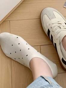 Kit 6 Pares Meia De Poá Preta e Branca Cano Curto Soquete Algodão Conforto Moda Unissex - Preto e Branco - Visão 3