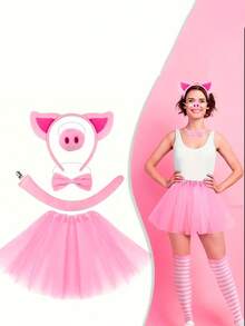 Bộ 5 món trang phục hóa trang chú heo hồng cho lễ hội, phụ kiện cosplay dự tiệc. - Hồng - Xem 2
