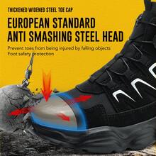 Men'S Steel-Toe Work Boots - High-Strength Safety Boots With Ankle Protection, Featuring Puncture Resistance And Slip Resistance, Round Toe Design, Breathable Lining, Suitable For Industrial Safety Protection, Steel-Toe Work Boots - 黑色 - 查看 2