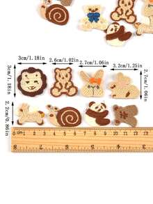 10pcs 2-3cm Assorted Colorful Mini Bear, Rabbit, Snail & Other Random Pattern Decorative Fabric Patches, No Adhesive, DIY Sewing Accessories For Clothing, Hats, Scarves - Multicolor - View 2