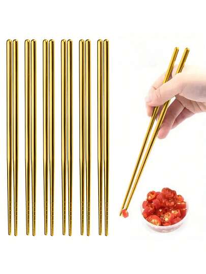 10 件高品质不锈钢筷子 - 防滑、可重复使用的韩式和日式食物棒，适用于寿司、小吃等 - 耐用厨房用具套装