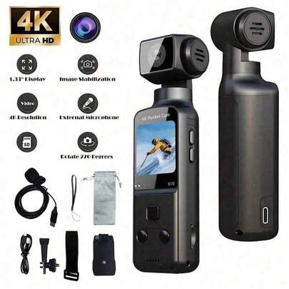 4K USB 可充电 270° 旋转摄像机，配备 1.33 英寸 CMOS 传感器，稳定功能，适用于视频博客和视频拍摄