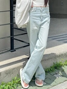 YIU Light Wash Women's Casual Straight Leg Denim Jeans, Long Non-Stretch With Pockets, Perfect For Spring Outfits - Baby Blue - View 4