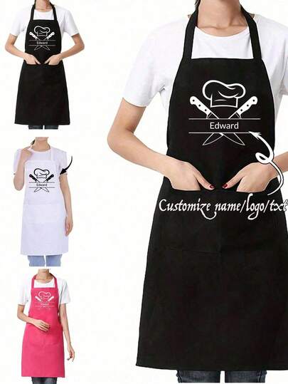 1 pieza Delantal de cocina negro personalizado, delantal moderno a prueba de aceite de poliéster, delantal de cocina negro, delantal de poliéster para jardín, cocina y tareas domésticas