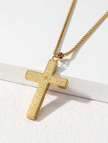 1 件曲线十字架吊坠项链男女情侣镀金盒子链项链朋克嘻哈派对生日珠宝礼物送给情侣男友丈夫 - Cross - 查看 2