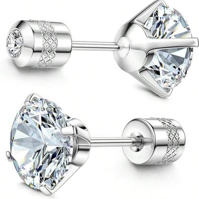 Hypoallergenic G23 Implant Grade Titanium Screw Back Earrings 20G Pure Titanium Post For Sensitive Ears 5A Cubic Zirconia Titanium Earring Studs For Women Men Double Side Earrings Piercing Sleeper Studs Jewelry