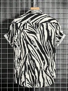 Men's Hawaiian Zebra Print Shirt Button Up Short Sleeve Collar Animal Print Shirt Tops Cheetah Print Topshalloween - 黑色 - 查看 10