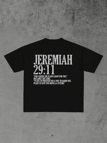 Boys & Teens' Casual Graphic Print Round Neck Short Sleeve T-Shirt, Summer Top - Black - View 1