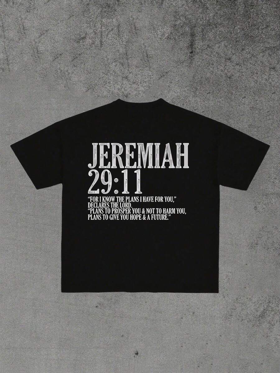 Boys & Teens' Casual Graphic Print Round Neck Short Sleeve T-Shirt, Summer Top - Black - View 1