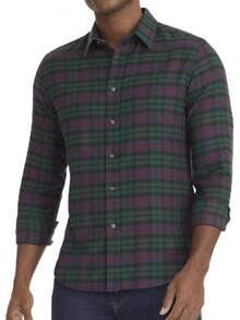 Flannel Long Sleeve Button Down Shirthalloween - 綠色蒙卡約 - 查看 1