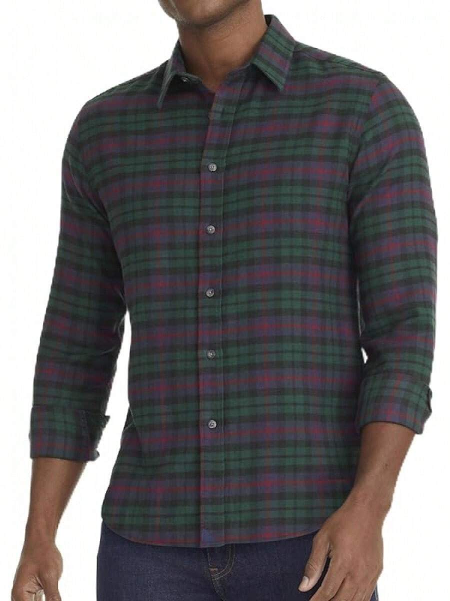 Flannel Long Sleeve Button Down Shirthalloween - 綠色蒙卡約 - 查看 1