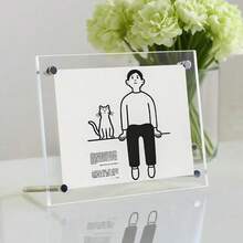 2 piezas Marco de fotos acrílico con soporte - Soporte para exhibir postales, diseño flotante rectangular transparente clásico, adecuado para exhibición en escritorio, decoración del hogar u oficina, clip para certificados, adorno de escritorio pequeño A4