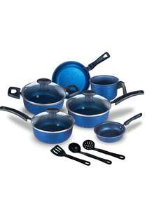 Cookware Set Casserole Set 9 Pieces Kit Nonstick Glass Lid Elegance With Cutlery - 太空藍 - 查看 2
