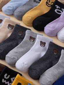 10 pares de calcetines hasta el tobillo con estampado de oso para niños, aptos para primavera y verano - Azul - Ver 3