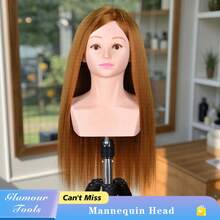 28 英寸化妆美容模特头带头发，可编发美发娃娃头，可做头发造型，带桌夹 - 彩色 - 查看 13