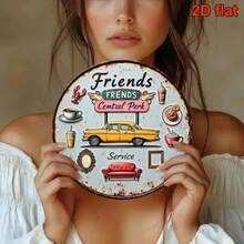 A 2D Flat 8*8inch Round Aluminum Sign Showcasing Retro Decoration Related To The TV Series "Friends" Café. It's A Classic Central Café Theme Decoration, Perfect For Decorating Living Rooms, Bedrooms, Kitchens, Restaurants, Bars, And Cafes. Wall Decoration With A Total Of 191 Characters For Room Decor,Christmas Decrotions>Table Runner,Christmas Decrotions>Table Runner,Birthday Decarations